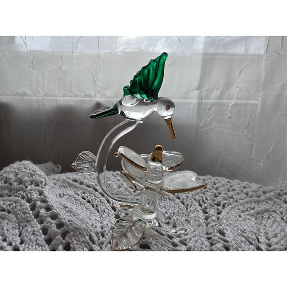 Glass Hummingbird Figurine With Flower Display - Picture 1 of 7